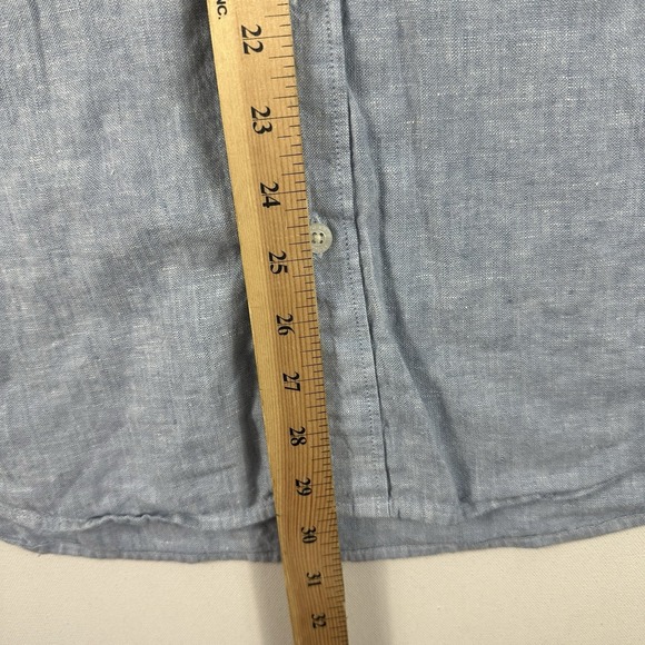 J Crew Linen Blend Short Sleeve Button Down Pocket Shirt Men's Large Blue Preppy - Picture 8 of 8